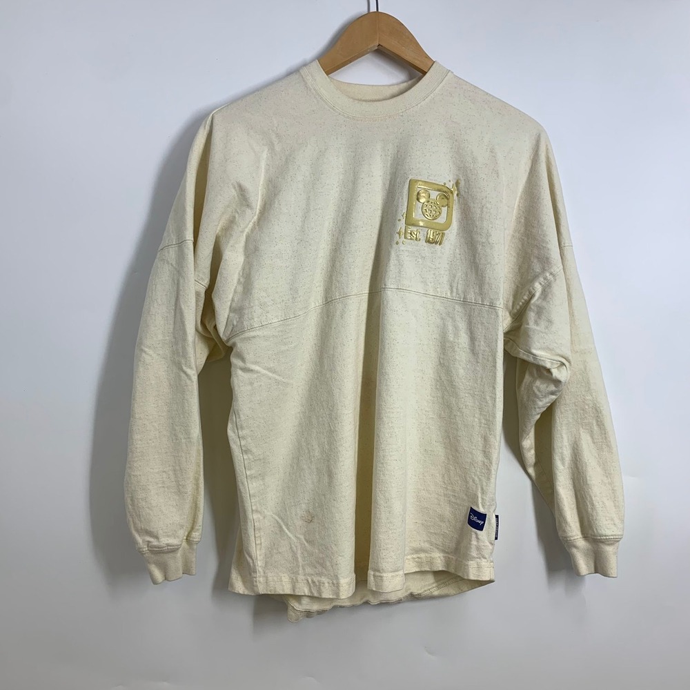 Disney World Spirit Jersey Cream Speckled Mickey Mouse Castle Long Sleeve Womens